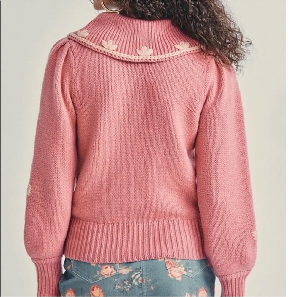 Loveshackfancy Pink Collared Union Pullover Sweat… - image 3